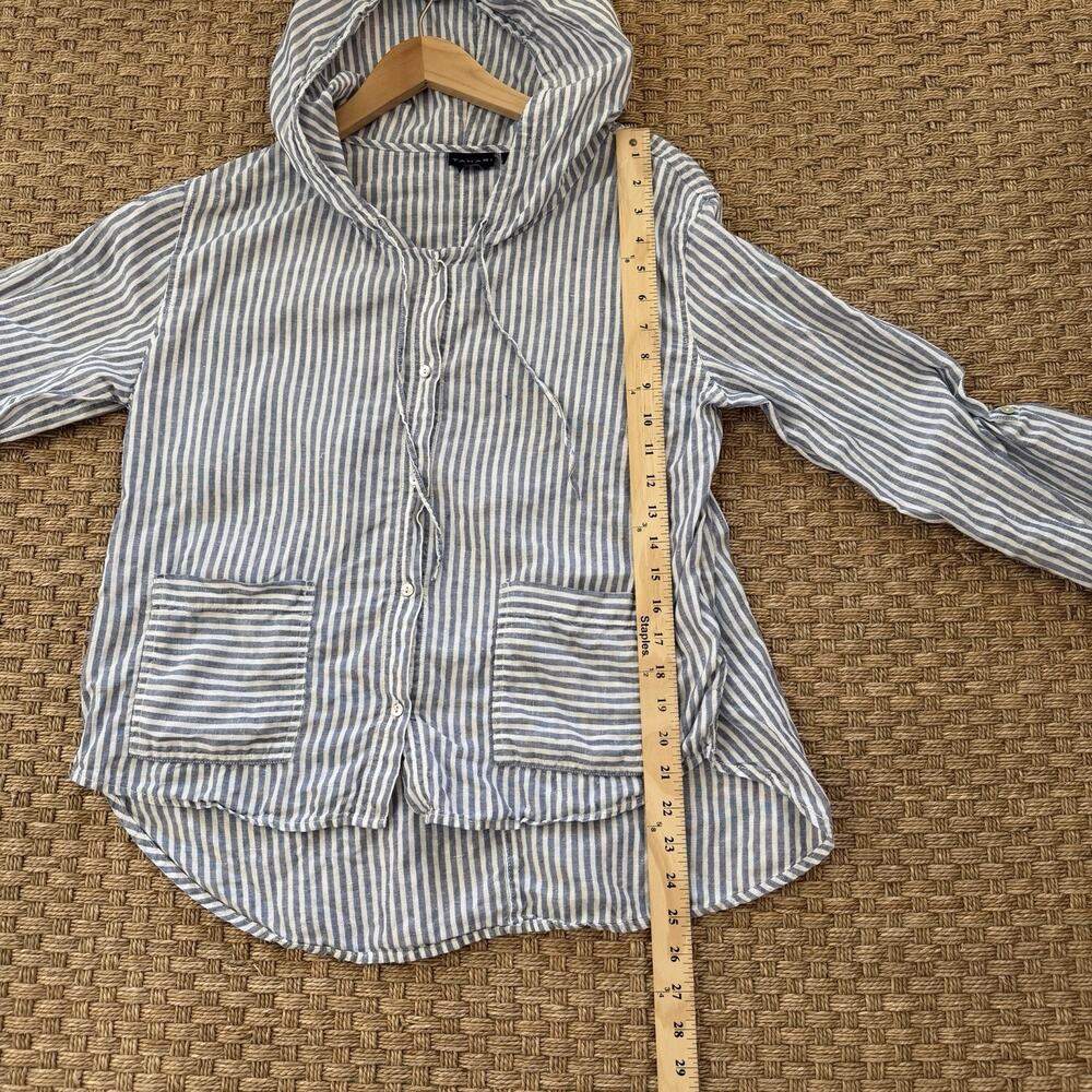 Tahari 100% Linen Tunic Blouse Blue Stripe Women’s Size Medium Has Hood - Picture 9 of 9